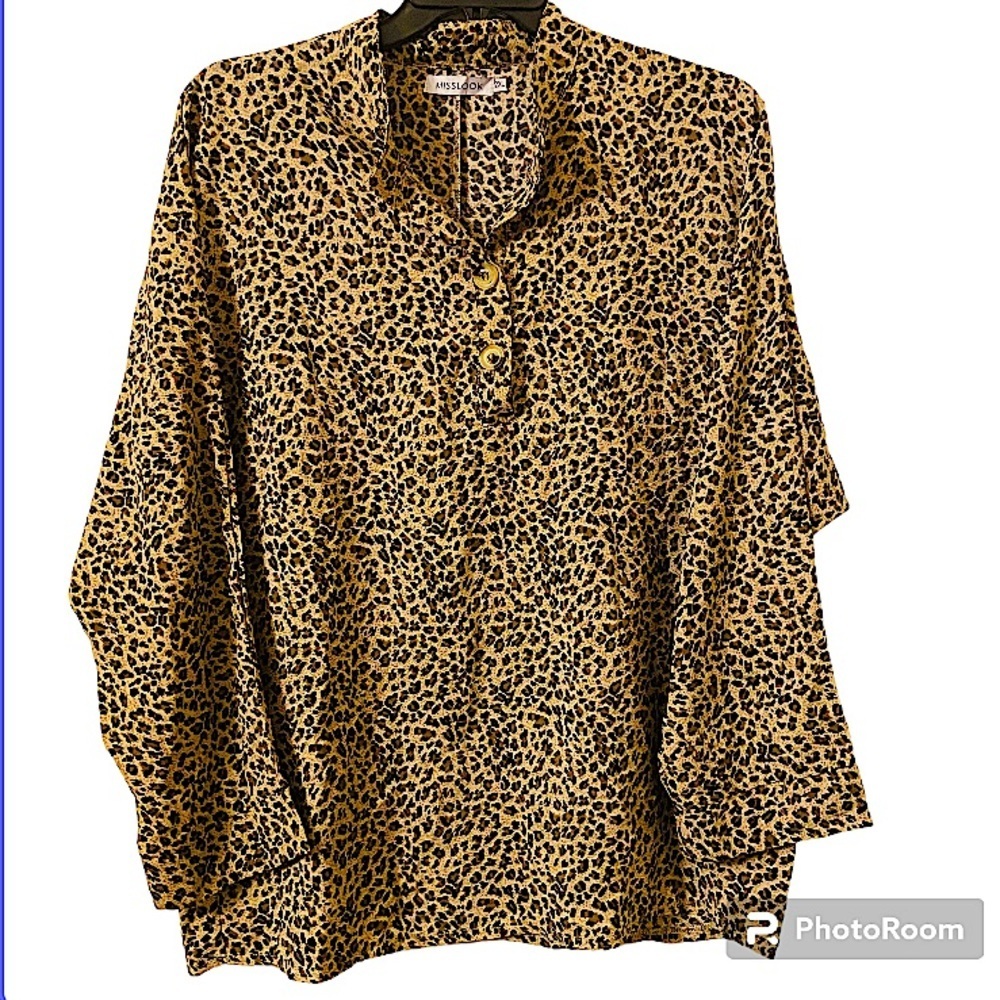 MissLook Women’s Plus Size 2xl Long Sleeves Pullover Cheetah Print Blouse